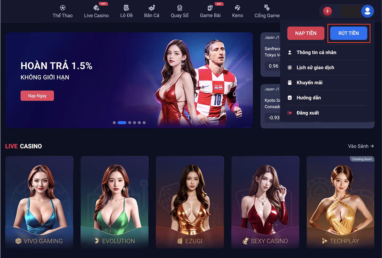 Rút tiền qua ngân hàng